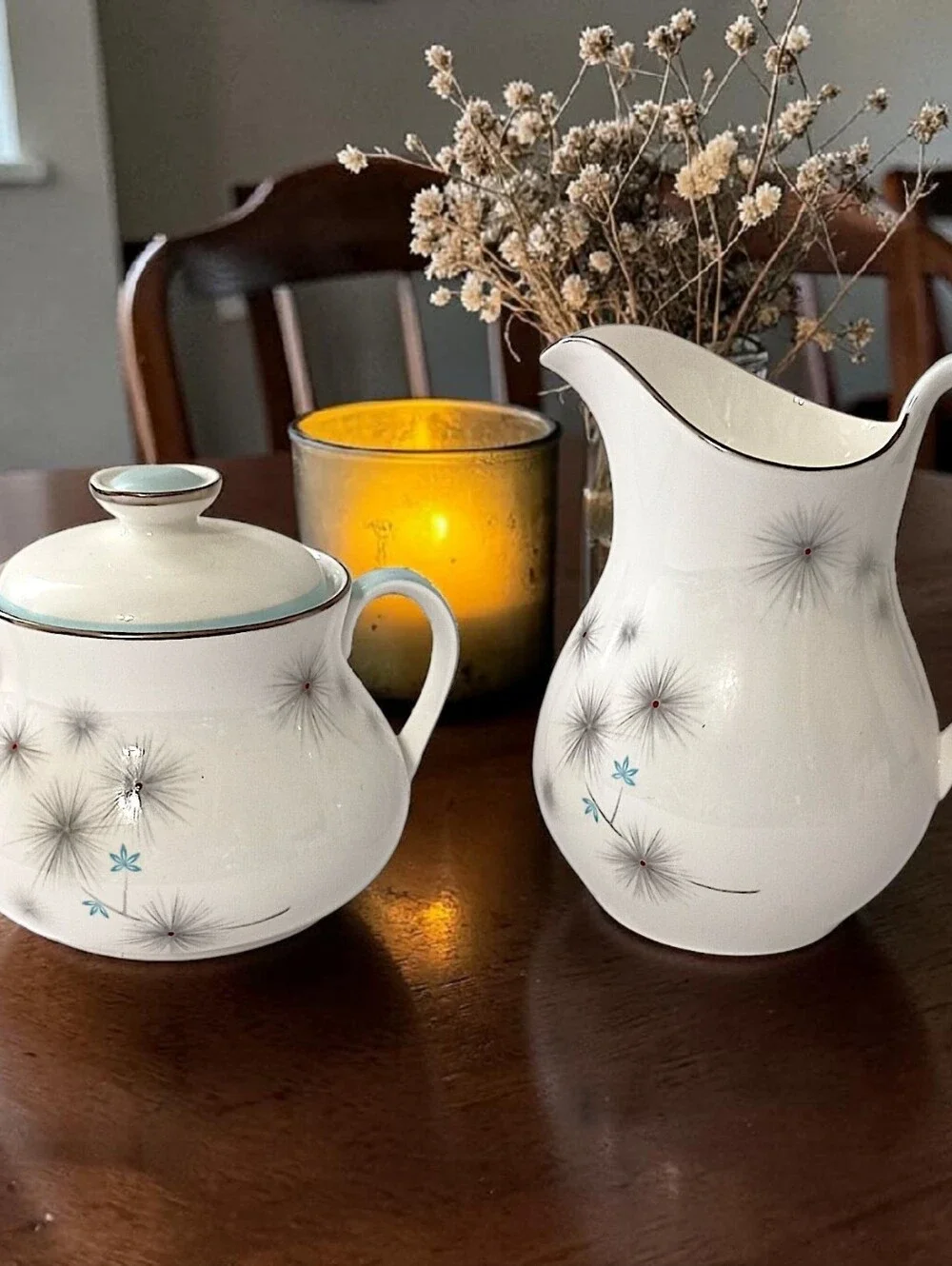 Royal Doulton Thistledown Sugar Bowl Creamer Set H4943 Bone China Vintage Atomic